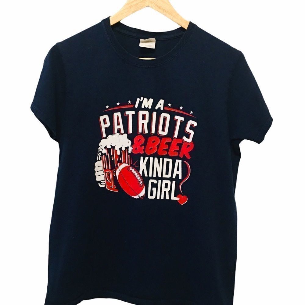 PATRIOTS Blue Cotton Graphic Short Sleeve Fan Wear Tee Shirt M